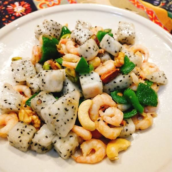 火龙果炒虾,水果炒肉的菜谱大全